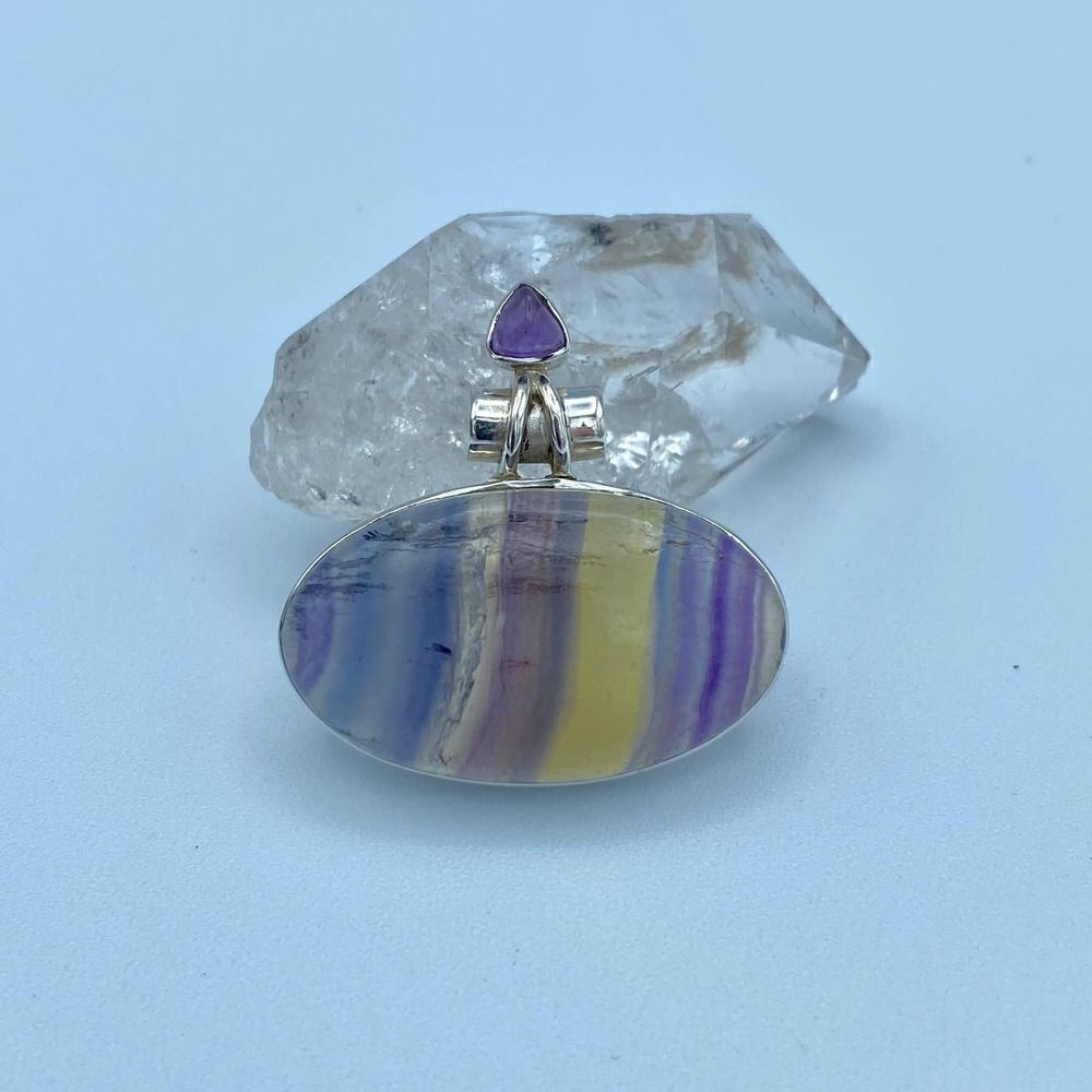 Rainbow Fluorite & Amethyst Sterling Silver Pendant